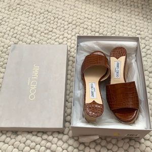 Jimmy Choo Brown Croc Embossed Leather Wedge